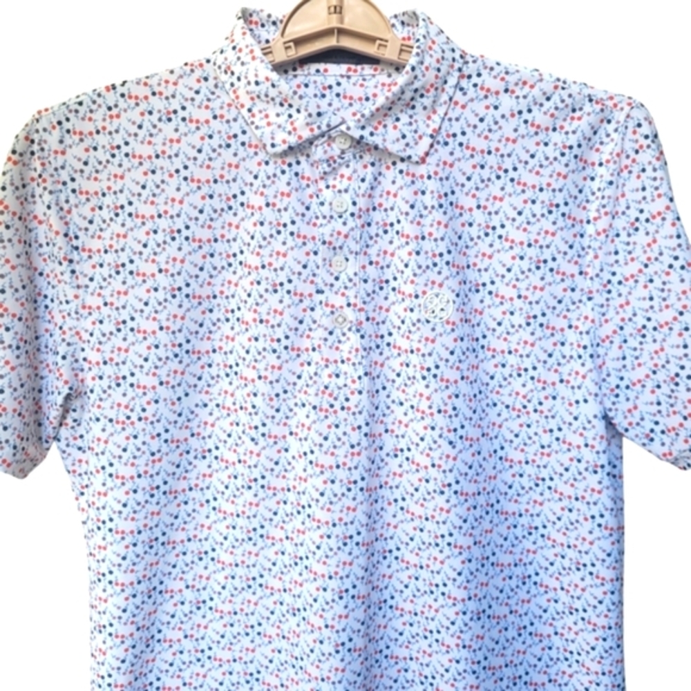 G/FORE Men's Polo Shirt - White with Red and Blue Pattern - Picture 4 of 16
